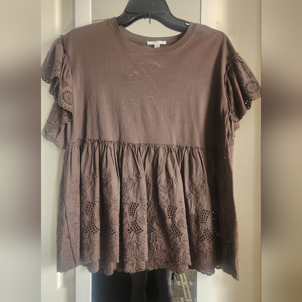 Joh Brand Women’s Brown Eyelet Babydoll Top